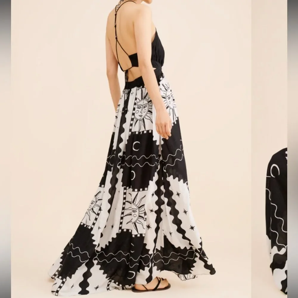 Anthropologie Tigre Indigo Celestial Print Halter Neck Maxi Dress - Picture 5 of 12